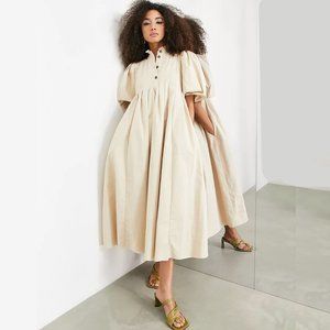 ASOS EDITION Beige High Neck Cotton Midi Dress Size 0